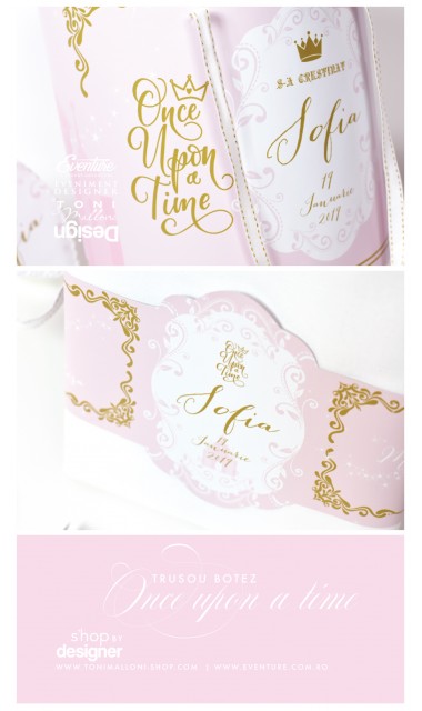 Trusou de botez brodat pentru fetite cu printese, Once upon a time 12